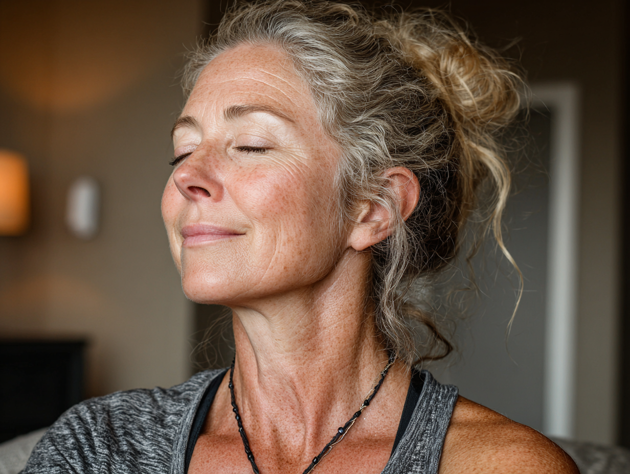 Grup de persoane mature practicând yoga în natură